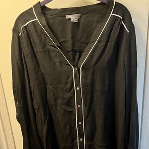 Vince silk black and white long sleeve blouse - size XL
